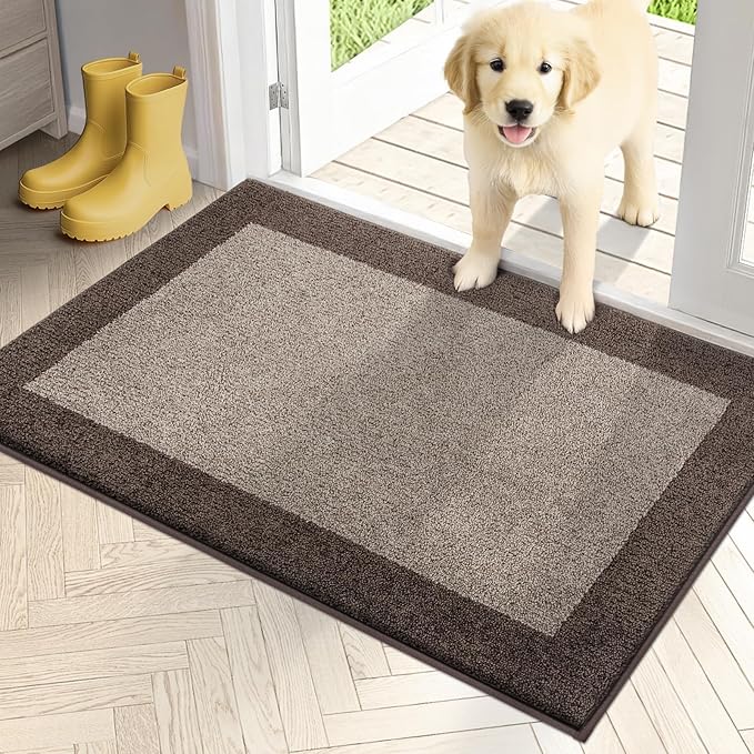 PURRUGS Dirt Trapping Door Mat 24" x 36", Non-Slip Machine Washable Entry Rug, Entrance Mat, Indoor Front Door Mat, Super Absorbent Entryway Rug for Muddy Shoes & Paws, Beige & Grayish Brown
