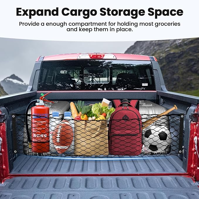 Trunk Cargo Net for 2022-2025 2026 Ford Maverick Accessories Envelope Style Mesh Trunk Net Organizer and Storage Stretchable Adjustable Elastic Nylon Rear Cargo Netting with Hooks