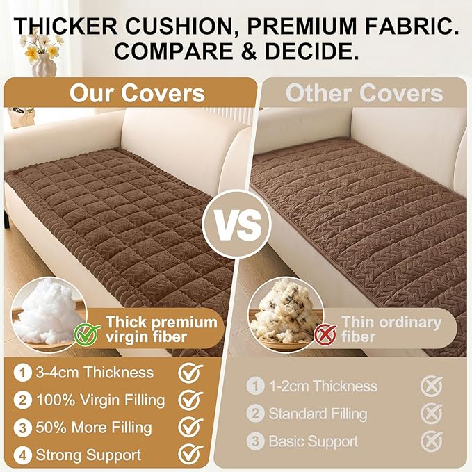 Smiry Non Slip Couch Covers for Dogs, Fuzzy Pet Couch Covers for 3 Cushion Sofa Pet Friendly, Soft Sofa Slipcovers Cushion Furniture Protector Washable (Brown, 43" x 82.7")