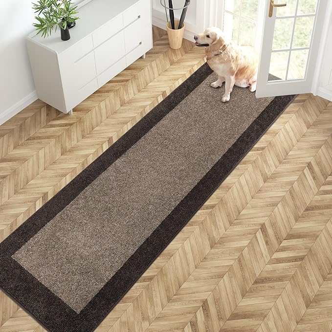 PURRUGS Dirt Trapping Door Mat 24" x 96", Non-Slip Machine Washable Entry Rug, Entrance Mat, Indoor Front Door Mat, Super Absorbent Entryway Rug for Muddy Shoes & Paws, Grayish Brown & Coffee