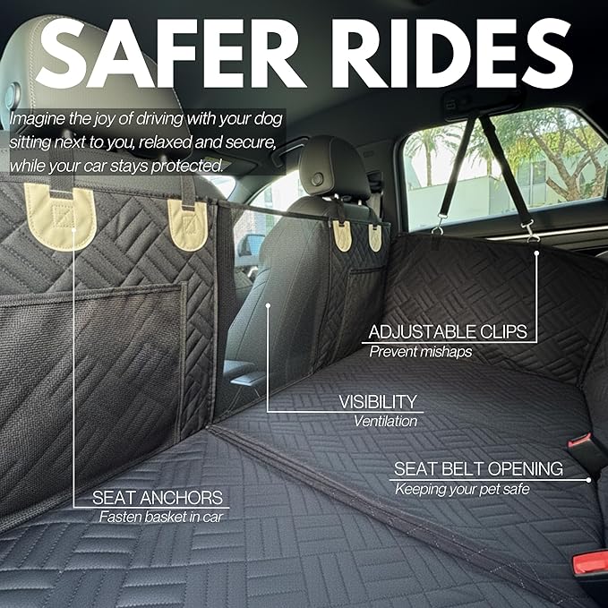 – Back Seat Pet Cover for Dogs, Premium Dog Hammock for Car with Hard Bottom | Universal Car Seat Protector, Waterproof & Washable | Dog Car Seat Cover for Large (Black)