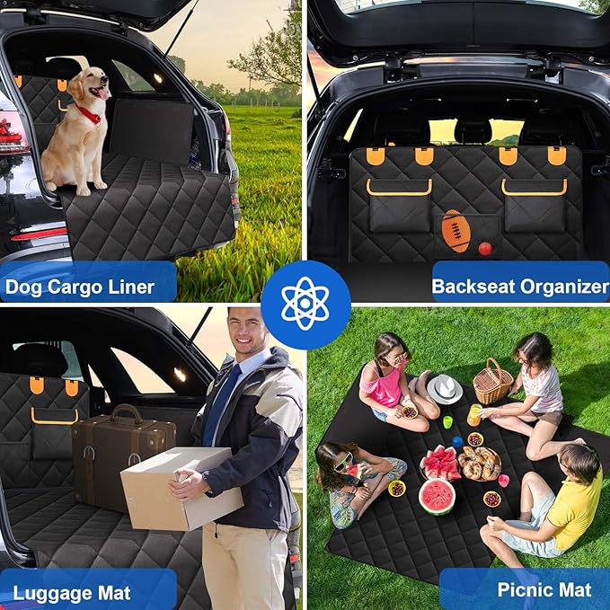 EasyHaWei 4-in-1 SUV Cargo Liner for Dogs, Non-Slip Water Resistant Pet Trunk Mat with Side Flaps Protector & Back Seat Organizer, Dog Backseat Cover for SUVs Vans