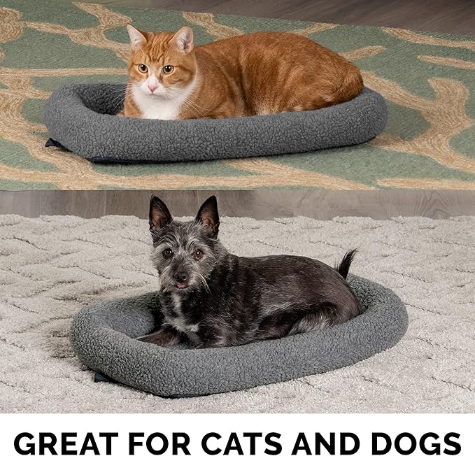 Furhaven Dog Bed for Large Dogs, 100% Washable, Sized to Fit Crates - Sherpa Fleece Bolster Crate Pad - Gray, Extra Large/XL, 42.0"L x 26.0"W x 3.0"Th