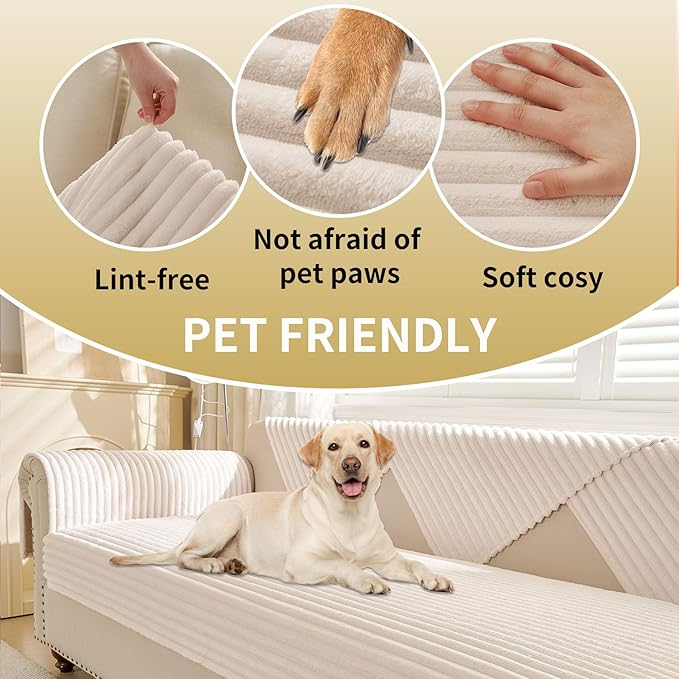 HAOMAIJIA Waterproof Couch Cover for Dogs Washable,Fuzzy Pet Couch Covers for Sofa,Thick Soft Dog Bed Cover Non-Slip Couch Covers for 3 Cushion Couch Sofa Pet Friendly (Off White, 35" x 82")