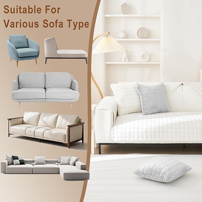 KaviKon Couch Cover for 1 Cushion, Velvet Fuzzy Sofa Slipcovers for Armrest Headrest, Non-Slip Recliner Armchiar Sofa Cover, Couch Protector for Pet Washable, White, 36"X36" (Only 1 Pcs)