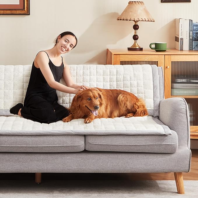 Couch Cover for Dogs Washable,Anti-Slip Back Cat Mat Pet Pad Blanket for Furniture Protector,Fuzzy Pet Sofa Cover for 3 Cushion Couch Sofa Pets Friendly (Ivory, 1pc/27.6"x70.9"/Seat Cover)