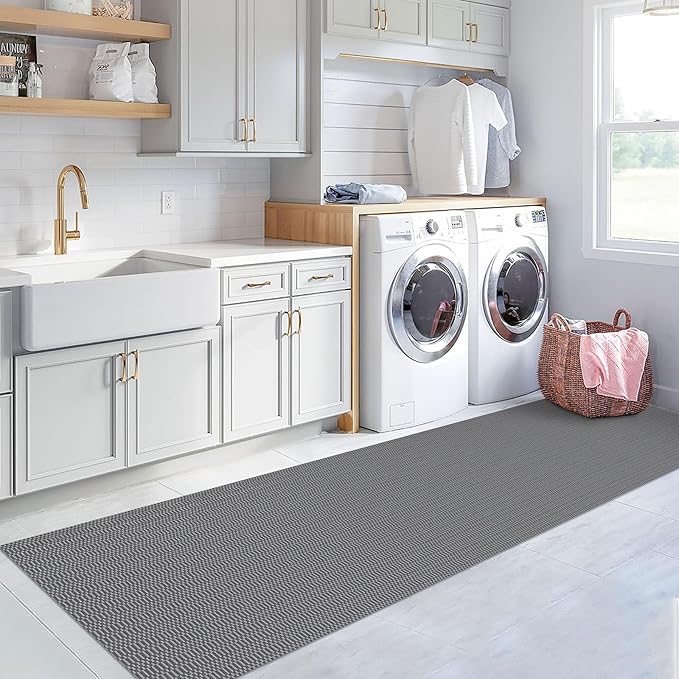 KOZYFLY Washable Runner Rug 3x12 ft Hallway Kitchen Runner Rugs with Rubber Backing Bobo Non Slip Entryway Runner Indoor, Long Carpet Runners for Hall Kitchen Entryway, Grey/Charcoal Grey