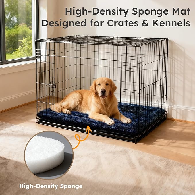 Dog Bed Mat, Dual-Sided Dog Crate Bed Mat - Ultra Soft & Machine Washable Kennel Pad for Medium Dogs, All-Season Comfort Pet Bed for Crates, Travel, and Home, Dark Blue 30 x 18 Inch