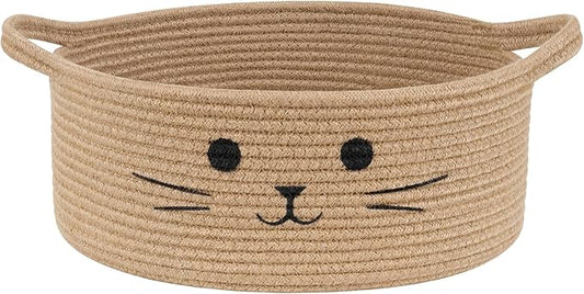 Cat Toy Basket, 13.8" x 6" Wicker Basket for Shelves Living Room, Medium Baby Gift Baskets for Nursery, Pet Dog Toy Box, Jute