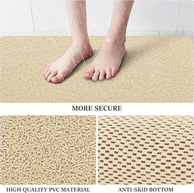 LuxStep Shower Mat Bathtub Mat,40x16 inch, Non-Slip Bath Mat with Drain, Quick Drying PVC Loofah Bathmat for Tub,Shower,Bathroom,Khaki