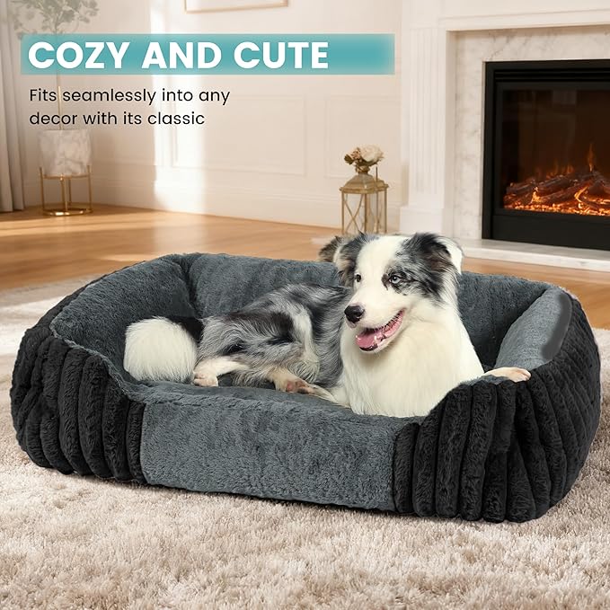 Dog Beds for Extra Large Dogs 43x35 Inch, Comfort-Sided Orthopedic XXL Dog Bed Couch with Breathable Shredded Memory Foam, Faux Rabbit Fur Pet Bed, Non-Detachable, Non-Slip, Machine Washable