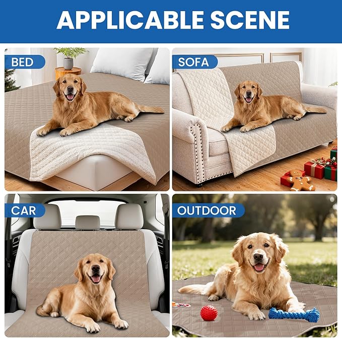 CYCMACO Waterproof Couch Covers for Pets, Waterproof Dog Bed Cover, Anti-Slip Soft Dog Blankets, Couch Cover for Dogs Washable, Pet Blanket for Puppy Large Dogs Cat (82x82 Inch, Khaki)