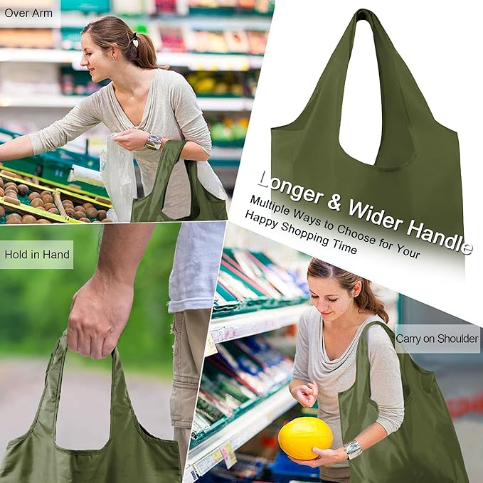 BeeGreen Dark Green Reusable Grocery Bags Bulk 10 Packs, Kitchen Reusable Shopping Bags 50LBS Large, Machine Washable Durable, Easily Foldable with a Storage Bag