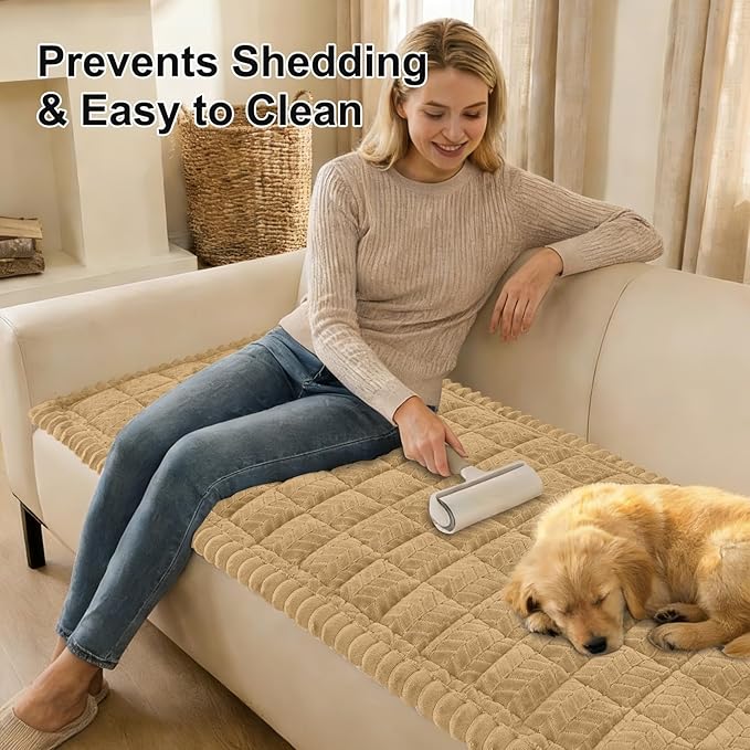 Smiry Non Slip Couch Covers for Dogs, Fuzzy Pet Couch Covers for 3 Cushion Sofa Pet Friendly, Soft Sofa Slipcovers Cushion Furniture Protector Washable (Camel, 35.4" x 70.9")
