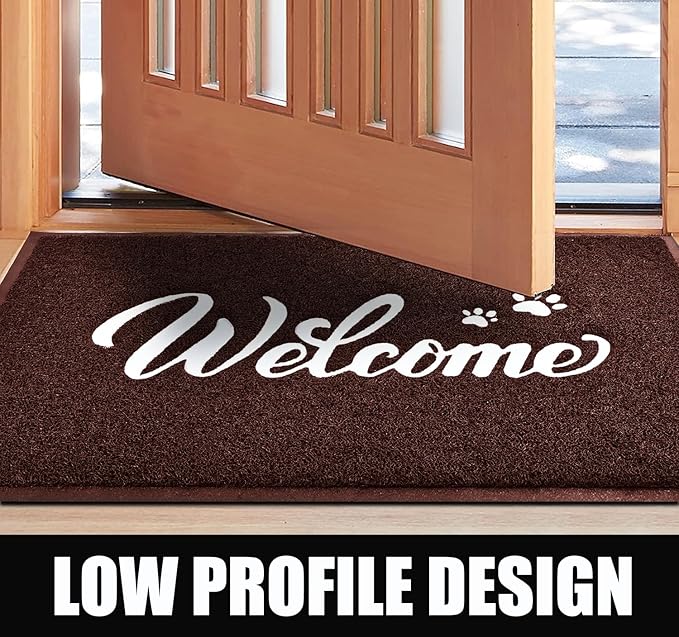 T.HENV Welcome Mat Outdoor, 32x20 Waterproof All-Season Front Door Mat Outside Entrance, All-Weather Quick Drying, Low Profile Doormat Indoor, Patio Porch Entryway Mat, Brown-White