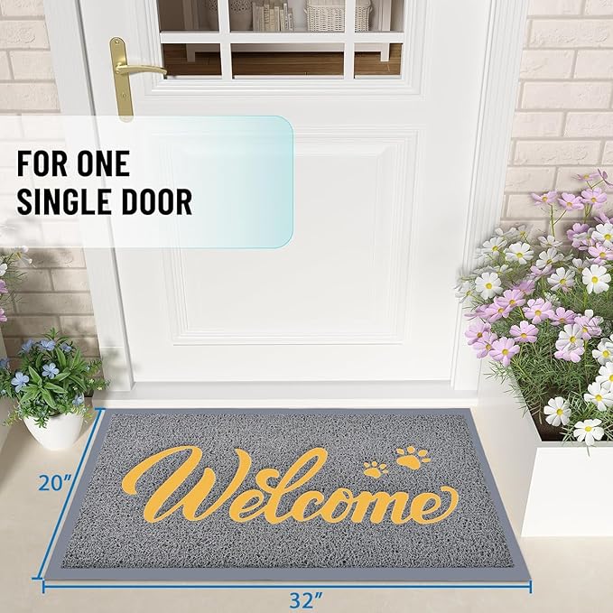 T.HENV Welcome Mat Outdoor, 2 Pack 32x20 Waterproof All-Season Front Door Mat Outside Entrance, All-Weather Quick Drying, Low Profile Doormat Indoor, Patio Porch Entryway Mat, Grey-Gold