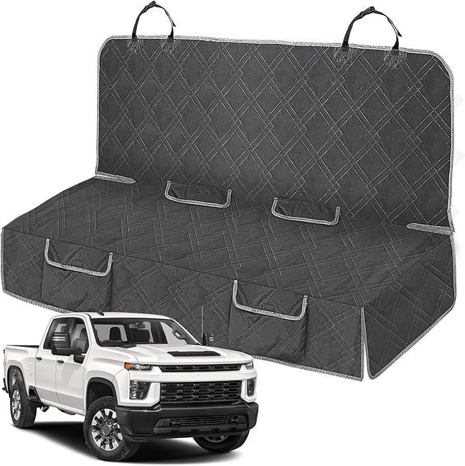 Dog Car Seat Cover Compatible with Full-Size Truck, Ford F150/250/350 Chevy Silverado Dodge Ram 1500 2500 3500, 600D Oxford Scratch Proof Nonslip Pickup Waterproof Pet Rear Bench Seat Cover