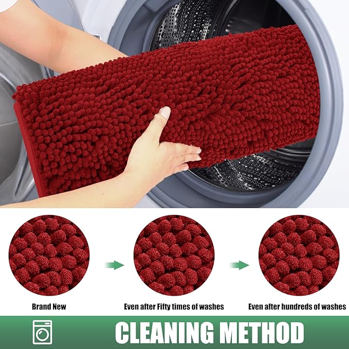 IM HOME Chenille Absorbent Outdoor Doormat 36" x 24", Washable Muddy Door Mats for Dog Non Slip Indoor Doormat Dog Mat for Muddy Paw Front Inside Doormats for Entryway Red Burgundy