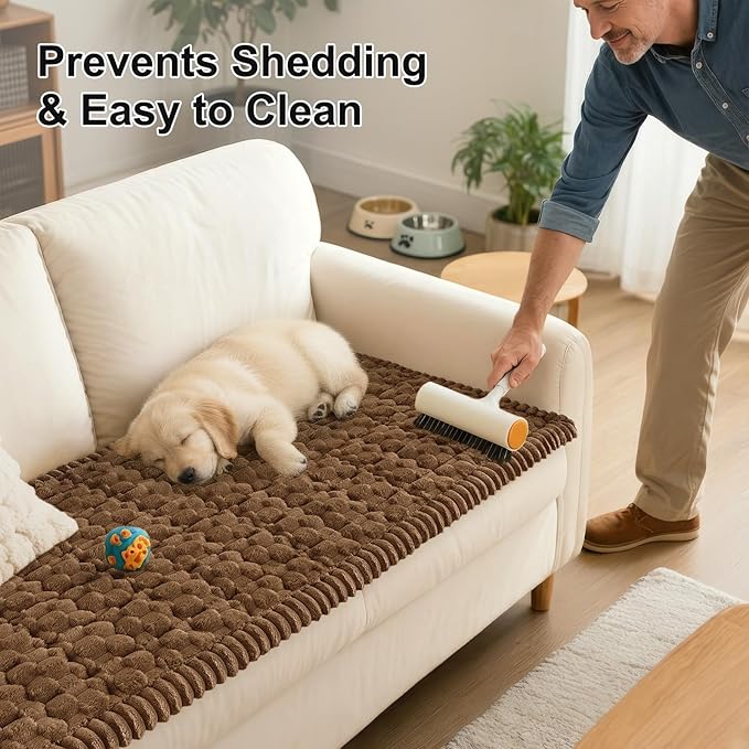 Smiry Pet Couch Cover for 3 Cushion Sofa, Non-Slip Fuzzy Couch Cover for Dogs Washable, Thick Soft Sofa Slipcovers Cushion Protector Pet Friendly (Chocolate, 27.6" x 88")