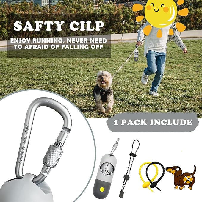Dog Poop Bag Dispenser with Flashlight|Holder with Leash Clip|Hands-Free Leash Poop Bag Holder with Straps and 1 Roll Dog Waste Bags (Light Gray)(2 Pack)