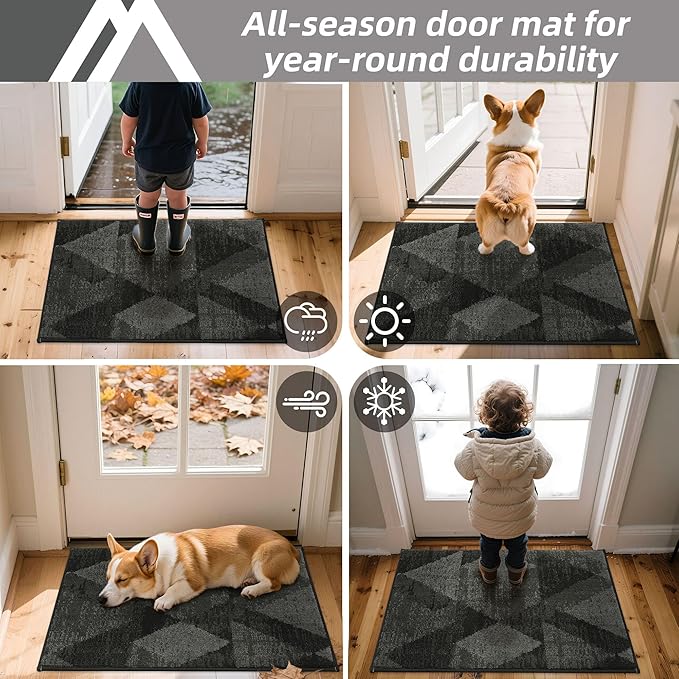 COSY HOMEER Entryway Rugs Doormat 32"x48", Non-Slip Absorbent Polyester, Washable Rugs for Front Door, Dirty Paws & High Traffic Areas, Dark Gray