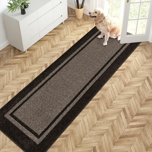 PURRUGS Dirt Trapping Door Mat 24" x 84", Non-Slip Machine Washable Entryway Rug, Entrance Mat, Indoor Front Door Mat, Super Absorbent Entry Rug for Muddy Shoes & Paws, Grayish Brown & Coffee