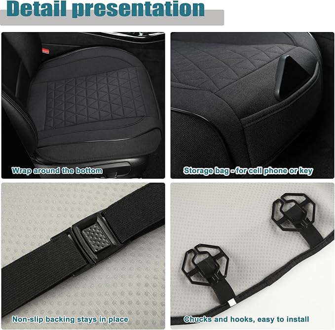 West Llama Linen Front Car Seat Cover Protector Anti-Slip Bottom Seat Cover Fits 95% of Vehicles,Wrapping Around The Bottom,Triangular Pattern(Black-2Pcs)