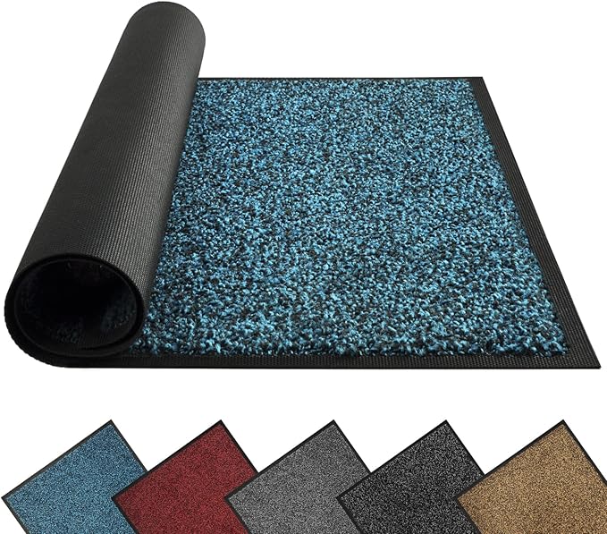 Mibao Front Door Mat, Dirt Trapper Welcome Mat for Outdoor Indoor, Non-Slip Waterproof Doormat, Durable Machine Washable Low Profile Entry Rug for Back Door Outside Patio Porch, 30" x 18", Blue