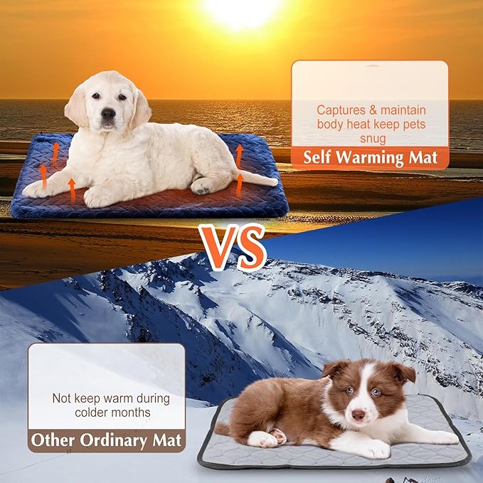 Drydiet 4 Pack Self Heating Cat Pad 16 x 20 Inch Self Warming Cat Bed Non Slip Warm Dog Pad Mat Washable Pet Kennel Crate Bed Mat for Indoor Outdoor Pets(Navy Blue,16 x 20 Inch)