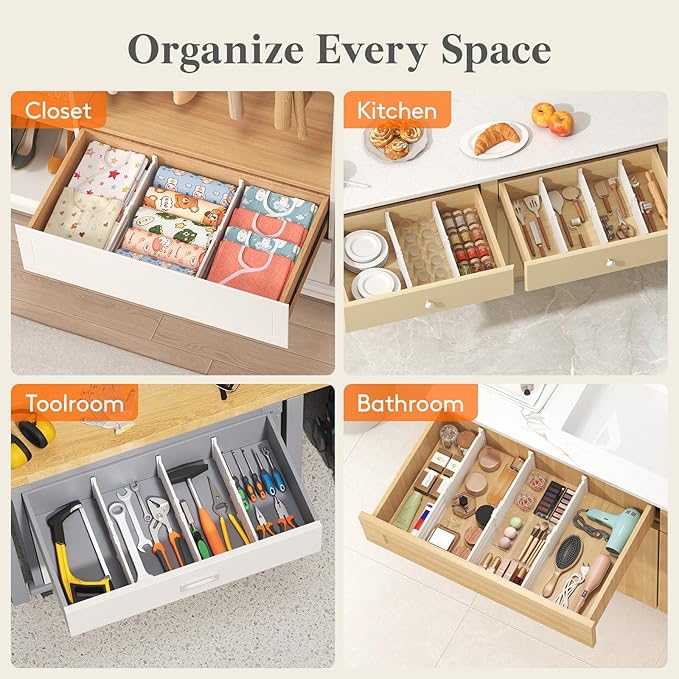 Lifewit 5" Tall 5 Pack Deep Drawer Dividers, 30 –47cm/11.5-18.5" Expandable Drawer Divider for Clothes, White Dresser Drawer Storage Organizers, Clothing Drawers Separators for Dresser Kitchen Bedroom