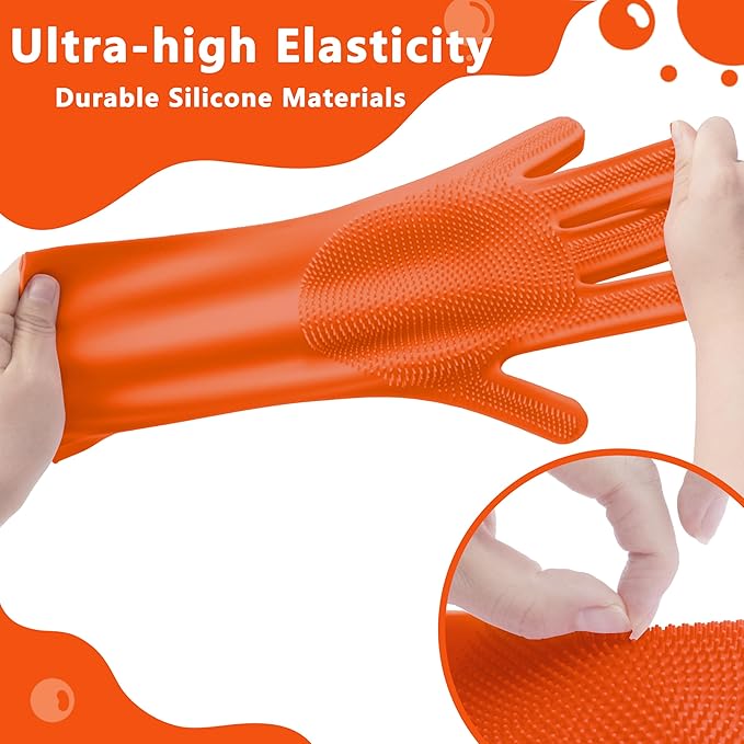 Maiiu Pet Grooming Gloves—Heat Resistant Dog Washing Gloves with High-Density Teeth, Dog Bath Scrubber with Enhanced Five Finger Design, Silicone Gloves for Dogs and Cats Bathing, Massage (Orange)