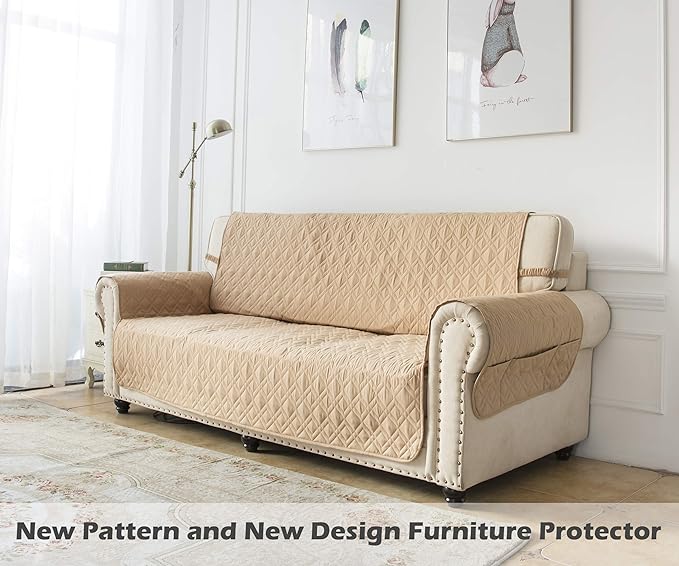 Ameritex Couch Sofa Slipcover 100% Waterproof Nonslip Quilted Furniture Protector Slipcover for Dogs, Children, Pets Sofa Slipcover Machine Washable (Sand, 78")