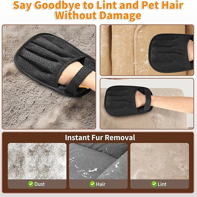 Pawsome Pets Pet Hair Removal Glove for Cats & Dogs, Upgraded Five-Finger Electrostatic Pet Hair Gloves, Reusable Magic Brush Pet Hair Remover Tool for Laundry, Couch, Carpet, Car Seat