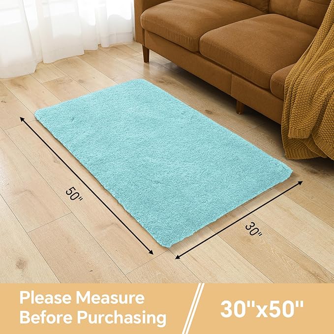 Aqua Haze Bathroom Rugs 30"x50" - Large Bath Mat for Bathroom Floor, Fluffy Microfiber Plush Rug, Non Slip and Washable - Great for Living Room, Bedroom or Kitchen Mat