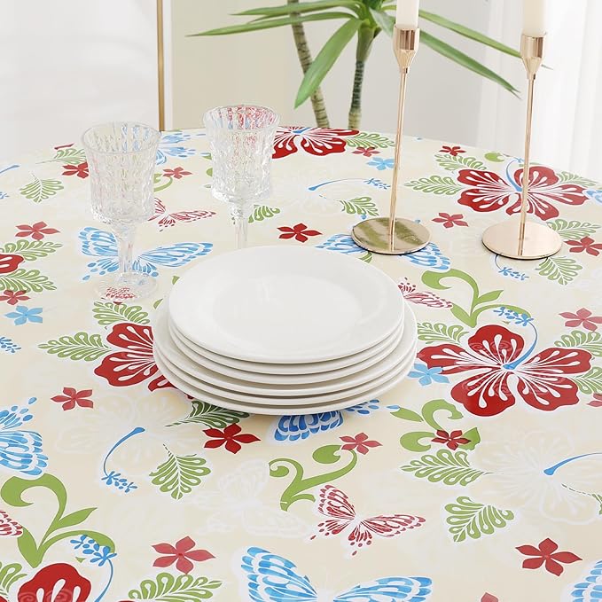 misaya Rectangle Vinyl Tablecloth, Fitted Table Cover, Waterproof, Elastic Edge, Plastic Table Cloth Fit 8 Foot Folding Tables for Picnic, Camping, Outdoor (Butterfly, 30x96 inch)