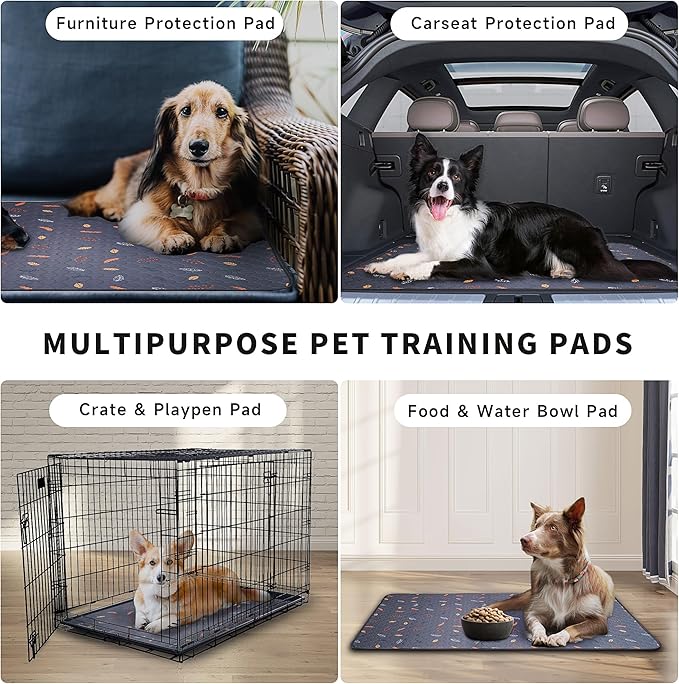 Sunheir Washable Pee Pads for Dogs - 2-Pack Thick Heavy-Absorbency Reusable Pee Pads Prevent Leakage Non-Slip, Waterproof Pet Training Pads for Puppy Playpen, Crate, Whelping Box, Potty Training, Blue