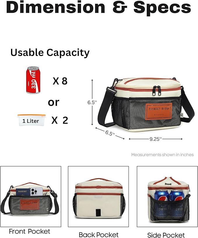 SUNNY BIRD Insulated Lunch Bag with Foldable and Leakproof Design, Thermally Insulated, Shoulder Strap for Women, Men and Teen (White 002)