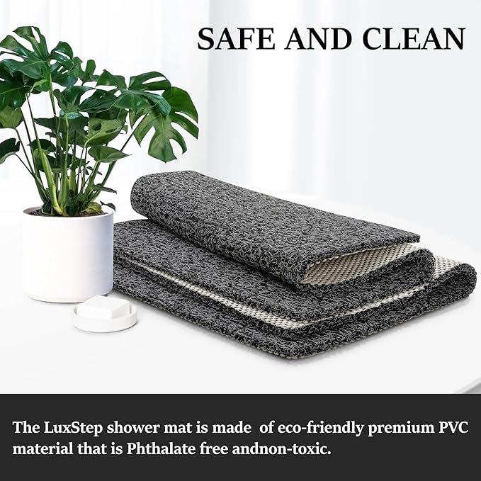 LuxStep Shower Mat Bathtub Mat,24x32 inch, Non-Slip Bath Mat with Drain, Quick Drying PVC Loofah Bathmat for Tub,Shower,Bathroom (Phthalate Free,Black)