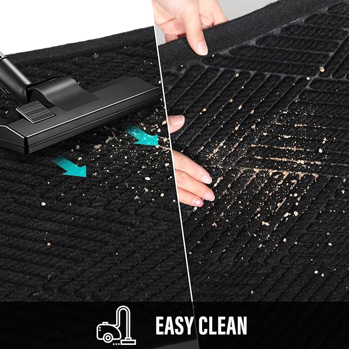 Sturdy Front Door Mat, Absorbent Muddy Dirt Resist Welcome Door Mats Outdoor Indoor, Stain and Fade Resistant, Non-Slip Rubber Backing Low Profile Doormat for Entryway, 60×36, Black