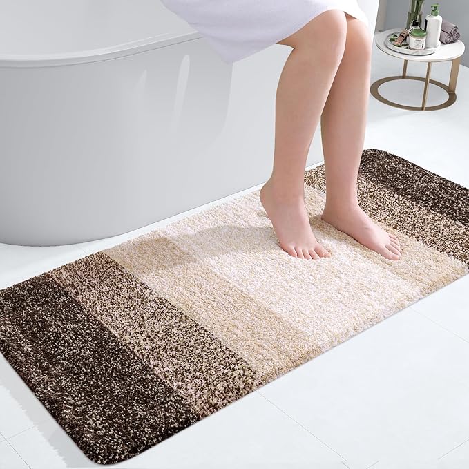 OLANLY Bathroom Rugs Mat 47x20, Extra Soft Absorbent Microfiber Bath Rugs, Rubber Backing, Quick Dry, Machine Washable Bath Mats for Bathroom Floor, Tub and Shower, Home Decor Accessories, Light Brown