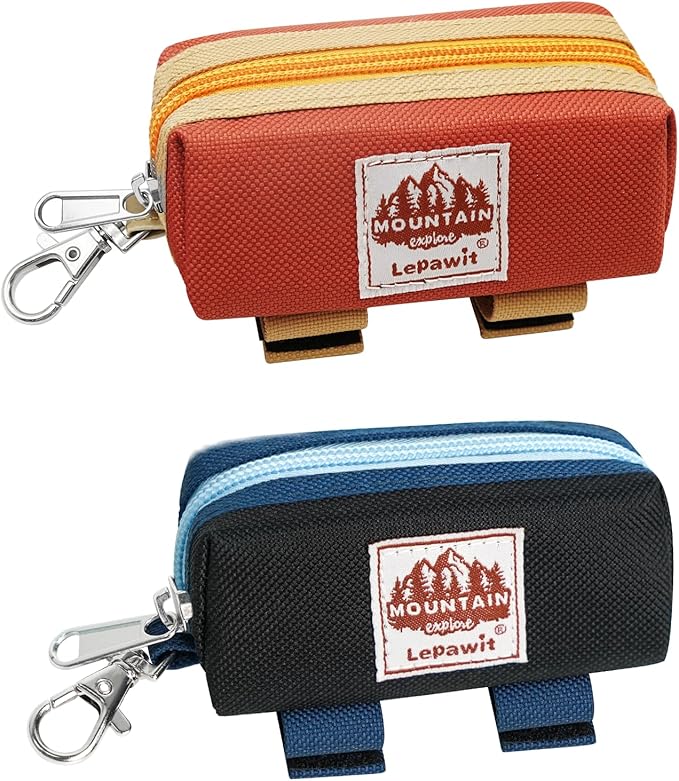 Dog Poop Bag Holder Zippered Pouch, Portable Dog Poop Bag Dispenser with 1 Metal Clip, Fashion Color Matching Canvas Waste Bag Holder for Leashes - Brown & Black
