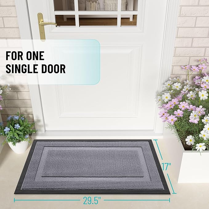 OLANLY Front Door Mat Indoor Outdoor Entrance, Waterproof All-Season, All-Weather Doormat, Sturdy Natural Rubber, Low Profile, Easy Clean Patio Porch Entryway Mat, 29.5x17, Classic Gray