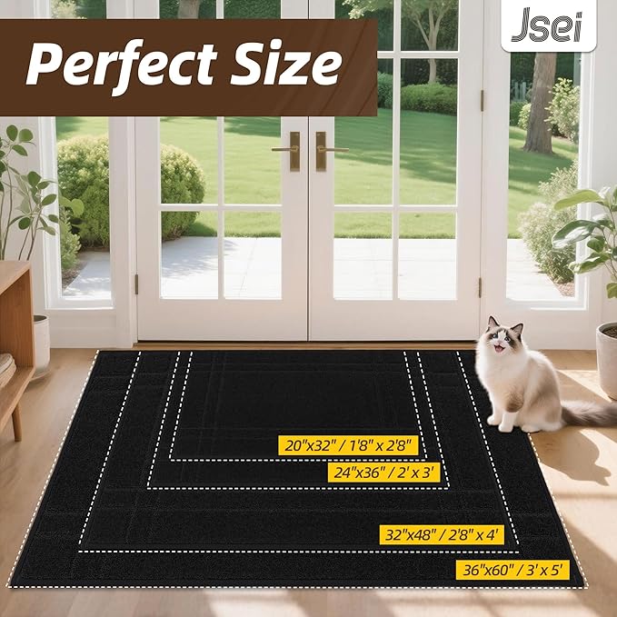 JSEI Entryway Rugs Doormat 36"x60", Non-Slip Dirt Trapper Door Mats Indoor, Washable Absorbent and Stain Resist Welcome Floor Mat for Front Door, Dog Door Mat, Muddy Wet Shoes & Paws, Black