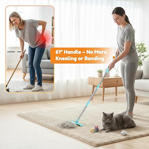 BoxZone 3 In 1 Carpet Rake for Pet Hair Removal Tool with Long & Short Handle and Rubber Detail Brush, Carpet Brush for Pet Hair, Deep Cleaning Pet Hair Removal Broom for Carpets Couches Rug Furniture