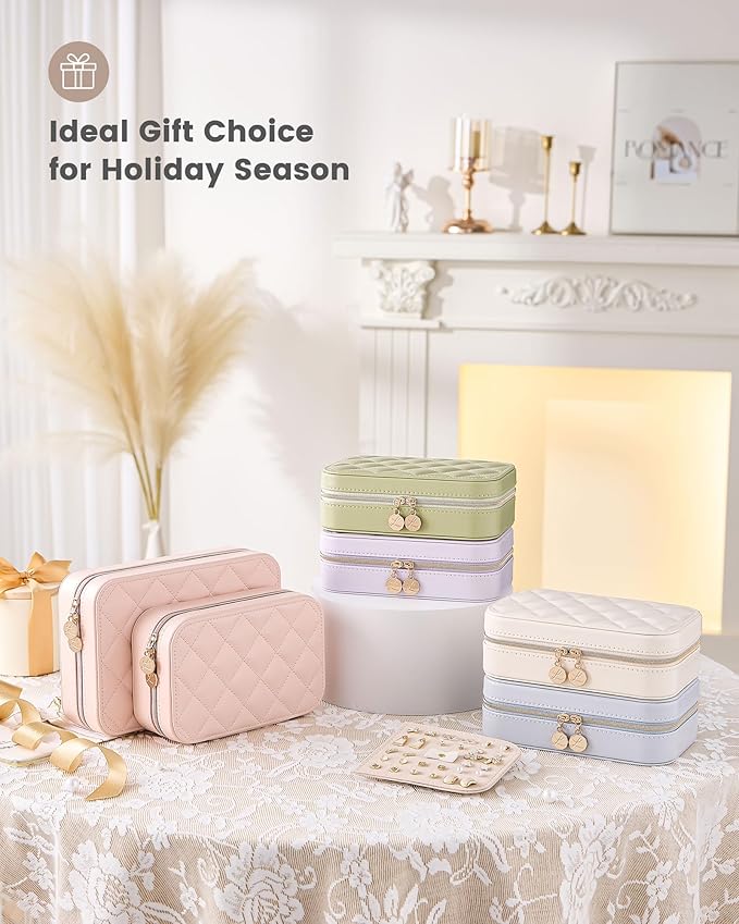 Lolalet Travel Jewelry Case for Women Girls, Travel Jewelry Organizer with Clear Storage Bag Small Portable Jewelry Box for Necklace Bracelet Earring Ring Valentines Bridesmaid Gifts -Large/Beige