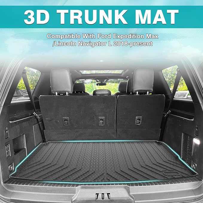 Mixsuper Cargo Liner for Ford Expedition Max/Lincoln Navigator L 2018-2024, All Weather Cargo Mat Rear Trunk Liner Behind The 3rd Row Seats Black