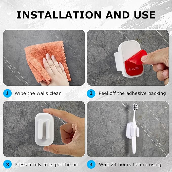 2PCS Toothbrush Holder Wall Mounted, Self Adhesive Electric Toothbrush Organizer for Bathroom, Waterproof Multi-Function Holder for Dorm, Cabinet(White)