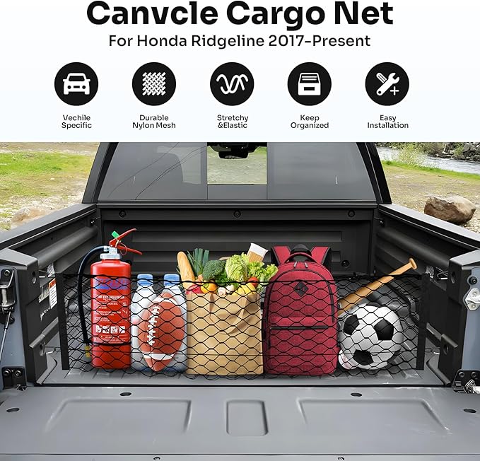 Trunk Cargo Net for 2017-2026 Honda Ridgeline Accessories Envelope Style Mesh Trunk Net Organizer and Storage Stretchable Adjustable Elastic Nylon Rear Cargo Netting with Hooks