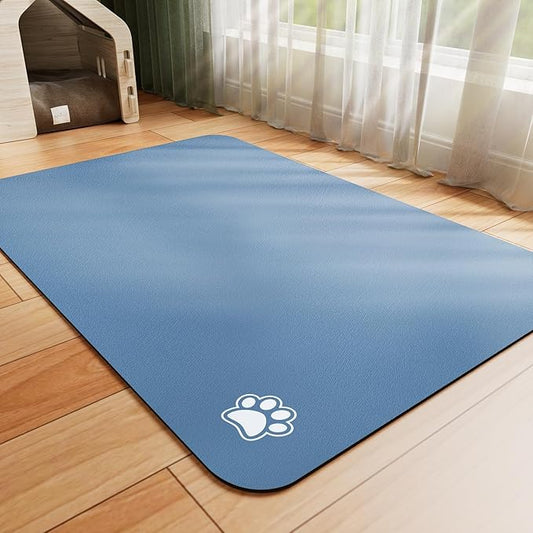 Dog Food Mat - Absorbent Cat Mat for Food and Water, No Stains Pet Feeding Bowl Mat, Easy to Clean Pet Placemats, Quick Dry Dog Water Dispenser Mat for Messy Drinkers | Paw Blue 24"x36"