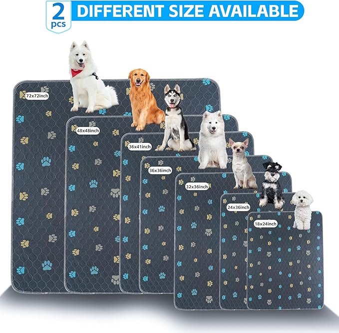 Aitmexcn Washable Puppy Dog Pee Pad, 2PCS 100% Waterproof Whelping Training Mat for Puppy/Senior Dog, Fast Drying Reusable Puppy Pads for Indoor, Outdoor and Car Travel- 36'' x 41''